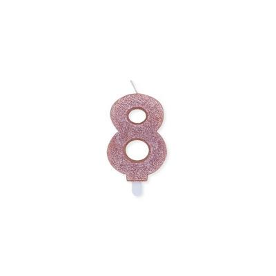 CANDELINA NUMERO 8 CERA SWEETY ROSE GOLD GLITTER 9CM
