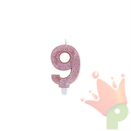 CANDELINA NUMERO 9 CERA SWEETY ROSE GOLD GLITTER 9CM