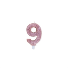 CANDELINA NUMERO 9 CERA SWEETY ROSE GOLD GLITTER 9CM