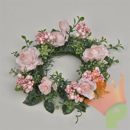 GIROCANDELA CON ROSE E BACCHE ROSA