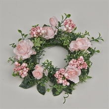 GIROCANDELA CON ROSE E BACCHE ROSA