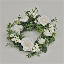 GIROCANDELA CON ROSE E BACCHE BIANCHE