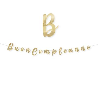 FESTONE SCRITTA ITALIC BUON COMPLEANNO ORO METAL