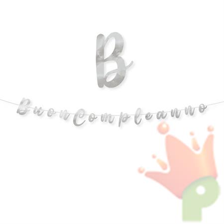 FESTONE SCRITTA ITALIC BUON COMPLEANNO ARGENTO METAL