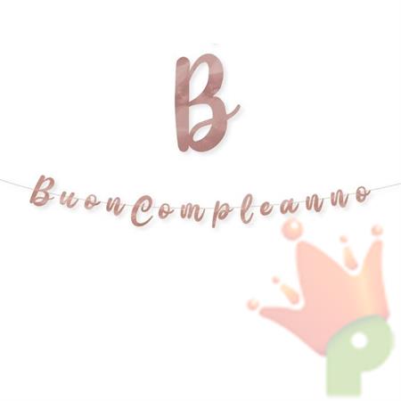 FESTONE SCRITTA ITALIC BUON COMPLEANNO ROSE GOLD