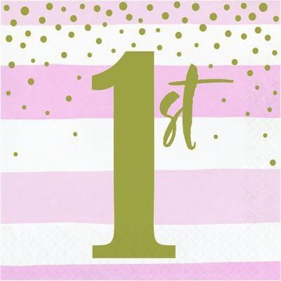 TOVAGLIOLI 33X33 2V RIGHE BIANCO E ROSA CON POIS ORO 16PZ