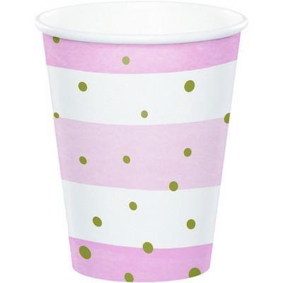 BICCHIERI 266CC RIGHE BIANCO E ROSA CON POIS ORO 8PZ