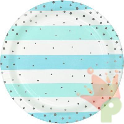 PIATTI 23CM RIGHE BIANCO E AZZURRO CON POIS ARGENTO 8PZ