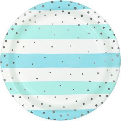 PIATTI 23CM RIGHE BIANCO E AZZURRO CON POIS ARGENTO 8PZ