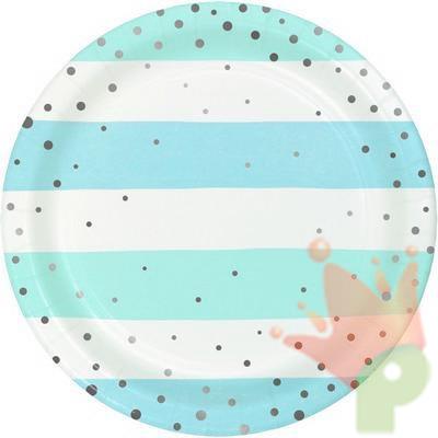 PIATTI 18CM RIGHE BIANCO E AZZURRO CON POIS ARGENTO 8PZ