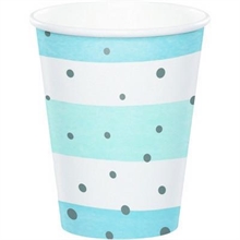 BICCHIERI 266CC RIGHE BIANCO E AZZURRO CON POIS ARGENTO 8PZ