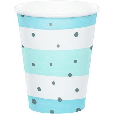 BICCHIERI 266CC RIGHE BIANCO E AZZURRO CON POIS ARGENTO 8PZ
