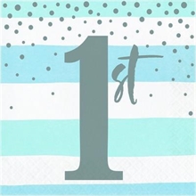 TOVAGLIOLI 33X33 2V RIGHE BIANCO E AZZURRO CON POIS ARGENTO 16PZ