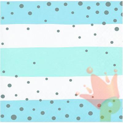 TOVAGLIOLI 25X25 2V RIGHE BIANCO E AZZURRO CON POIS ARGENTO 16PZ