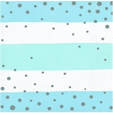 TOVAGLIOLI 25X25 2V RIGHE BIANCO E AZZURRO CON POIS ARGENTO 16PZ