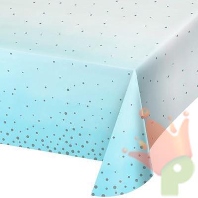 TOVAGLIA IN CARTA 137X259CM BIANCA E AZZURRO CON POIS ARGENTO