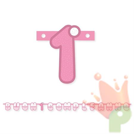 FESTONE SCRITTA PRIMO COMPLEANNO ROSA 215CM