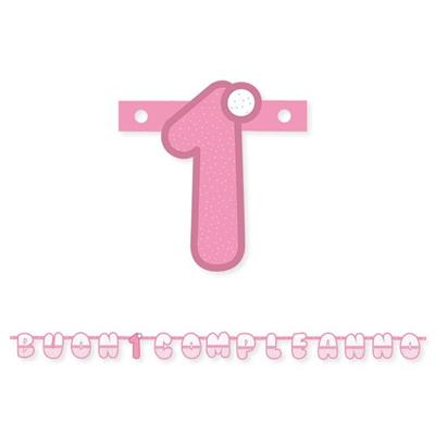 FESTONE SCRITTA PRIMO COMPLEANNO ROSA 215CM