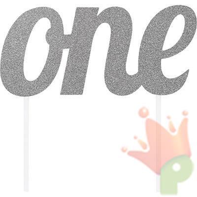 CAKE TOPPER ONE GLITTER ARGENTO 14X15CM