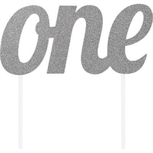 CAKE TOPPER ONE GLITTER ARGENTO 14X15CM