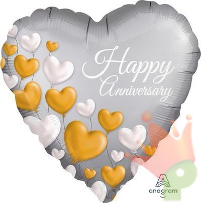 PALLONCINO MYLAR 17INCH 42CM CUORE HAPPY ANNIVERSARY