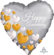 PALLONCINO MYLAR 17INCH 42CM CUORE HAPPY ANNIVERSARY