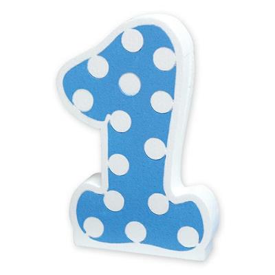 NUMERO 1 IN POLISTIROLO 22X26X5CM POIS TURCHESE
