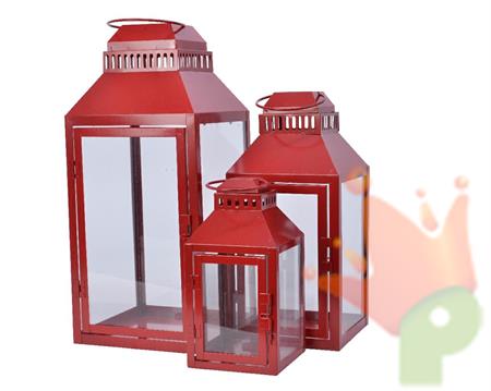 LANTERNA ROSSA IN FERRO 20X20X45CM