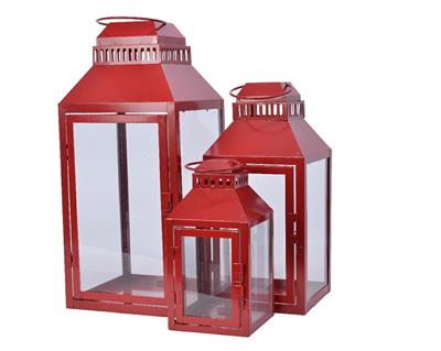 LANTERNA ROSSA IN FERRO 20X20X45CM