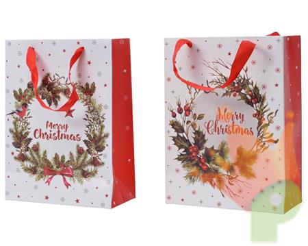 BUSTA REGALO BIANCA 12X30X42CM CON SCRITTA MARRY CHRISTMAS