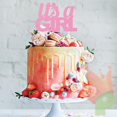 CAKE TOPPER IT'S A GIRL 20X17CM GLITTER