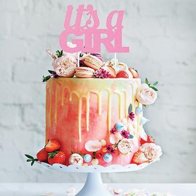 CAKE TOPPER IT'S A GIRL 20X17CM GLITTER