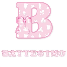 FESTONE SCRITTA BATTESIMO ROSA 140CM