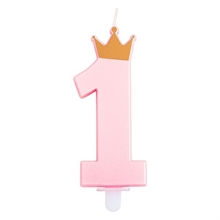 CANDELINA NUMERO 1 ROSA CON CORONA 9,5CM