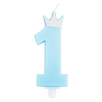 CANDELINA NUMERO 1 AZZURRO CON CORONA 9,5CM