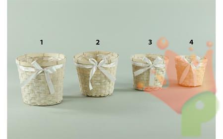 CESTINO VIMINI CON FIOCCO H.14,5CM D. 16CM BIANCO