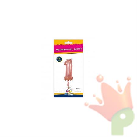 PALLONCINO MYLAR 14INCH NUMERO 1 ROSA GOLD