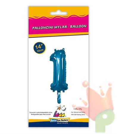 PALLONCINO MYLAR 14INCH NUMERO 1 BLU