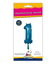 PALLONCINO MYLAR 14INCH NUMERO 1 BLU