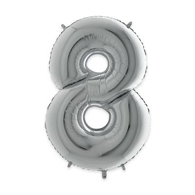 PALLONCINO MYLAR 40INCH 102 CM NUMERO 8 ARGENTO