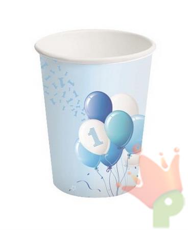 BICCHIERI CARTA 250ML 1 COMPLEANNO PALLONCINI AZZURRI 8PZ