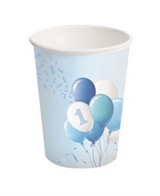 BICCHIERI CARTA 250ML 1 COMPLEANNO PALLONCINI AZZURRI 8PZ