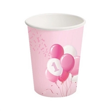 BICCHIERI CARTA 250ML 1 COMPLEANNO PALLONCINI ROSA 8PZ