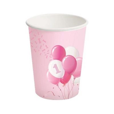 BICCHIERI CARTA 250ML 1 COMPLEANNO PALLONCINI ROSA 8PZ
