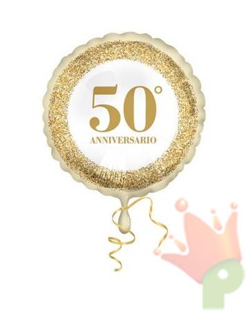 PALLONCINO MYLAR 18INCH 45CM 50° ANNIVERSARIO GLITTER