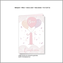 BIGLIETTO AUGURI 1° COMPLEANNO ROSA