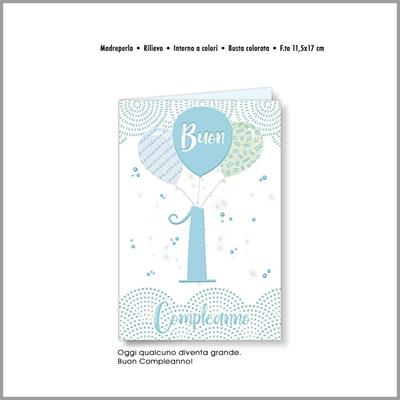 BIGLIETTO AUGURI 1° COMPLEANNO CELESTE