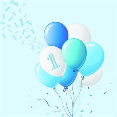 TOVAGLIOLI 33X33 1 COMPLEANNO PALLONCINI AZZURRI 20PZ