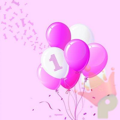 TOVAGLIOLI 33X33 1 COMPLEANNO PALLONCINI ROSA 20PZ