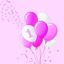 TOVAGLIOLI 33X33 1 COMPLEANNO PALLONCINI ROSA 20PZ
